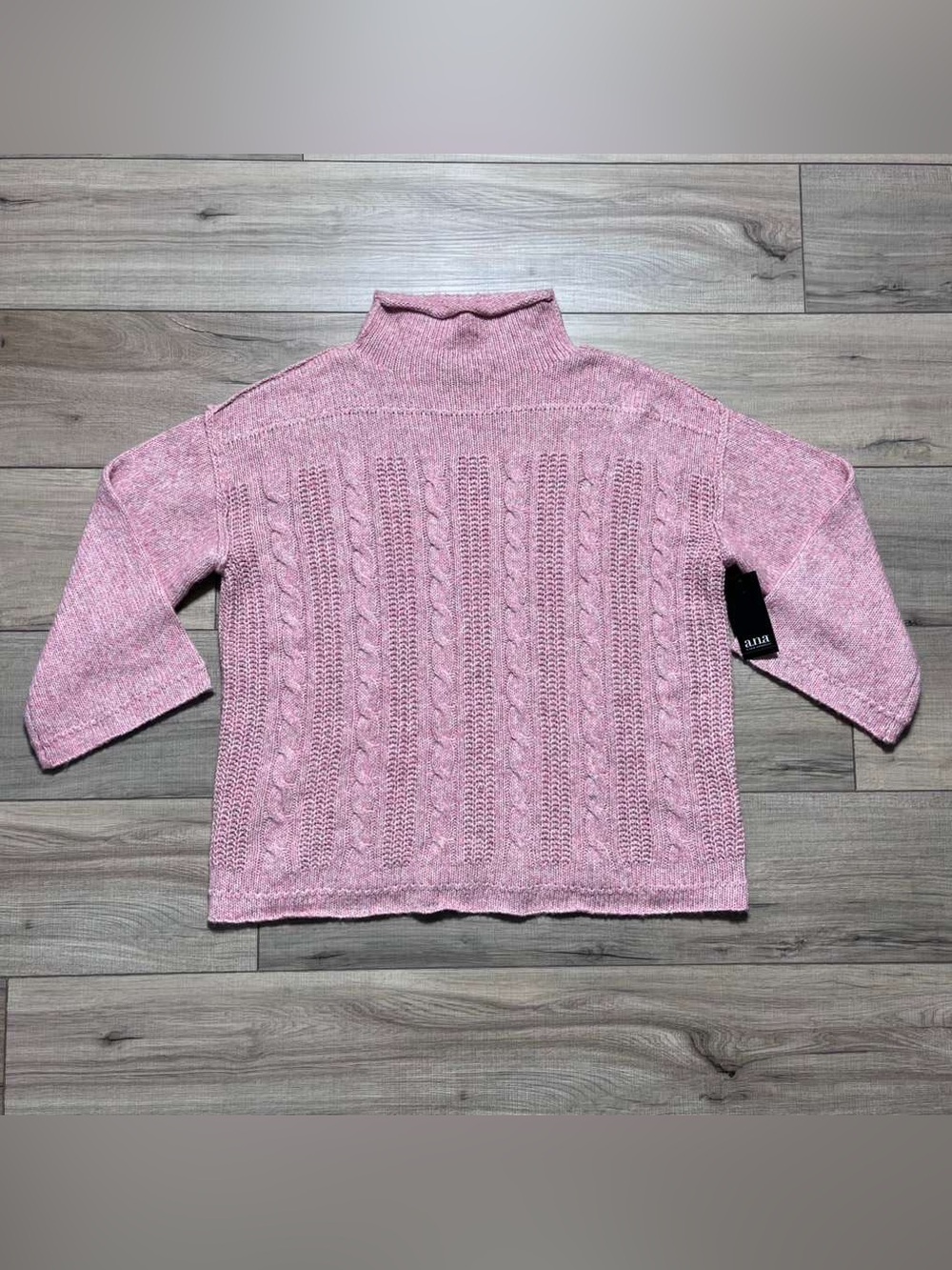 A New Approach Womens Cable Knit Rolled Funnel Neck Sweater Size Large Pink
